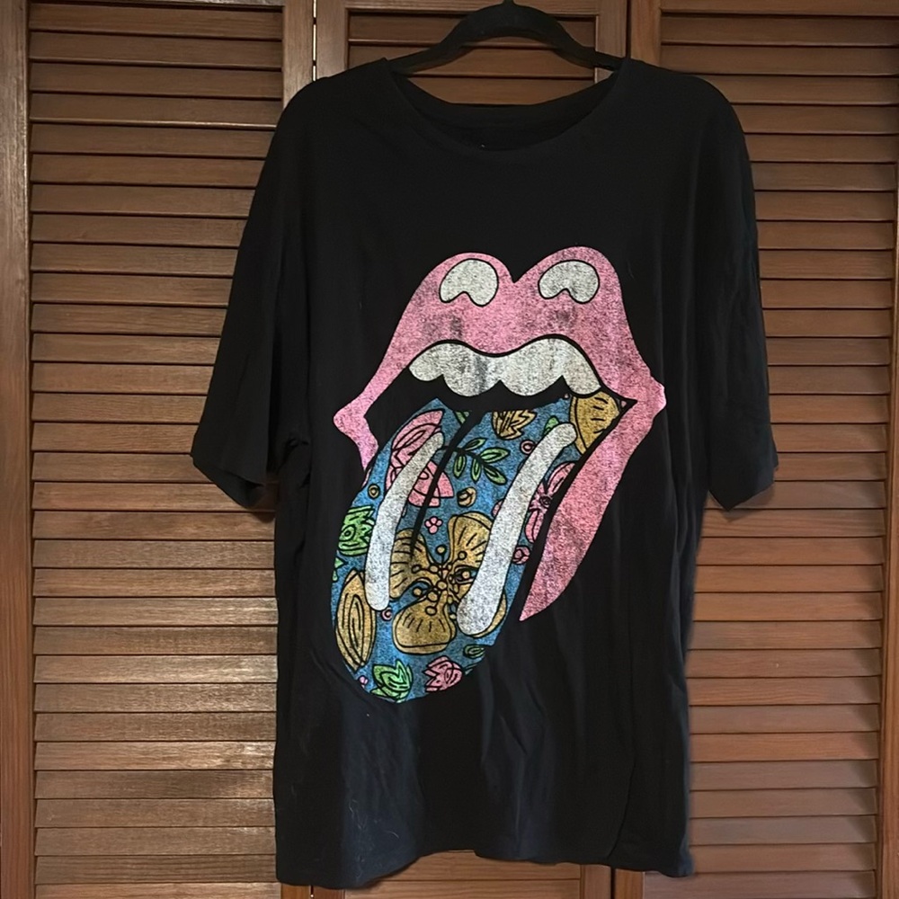Black Graphic Tee with Pink and Multicolor Design